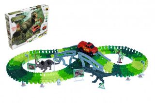 Obrázek z Dráha dino+auto 10x5cm plast 141ks na baterie s doplňky RP:0,60Kč 